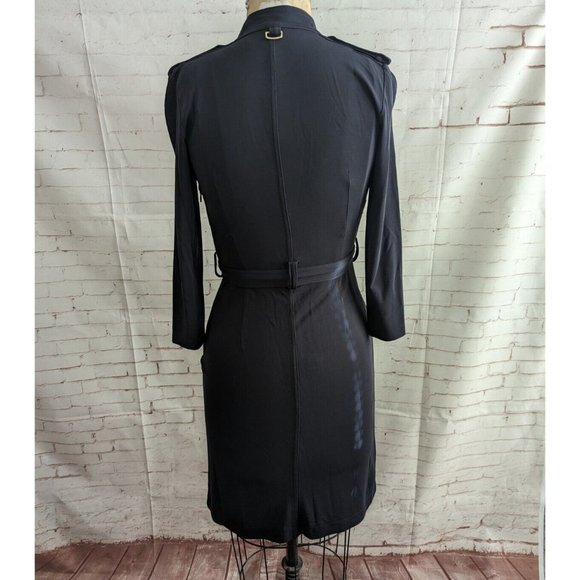 Ann Taylor Womens Dress Size 0 XS Trench Military Inspired Faux Wrap Black Navy - Picture 10 of 13